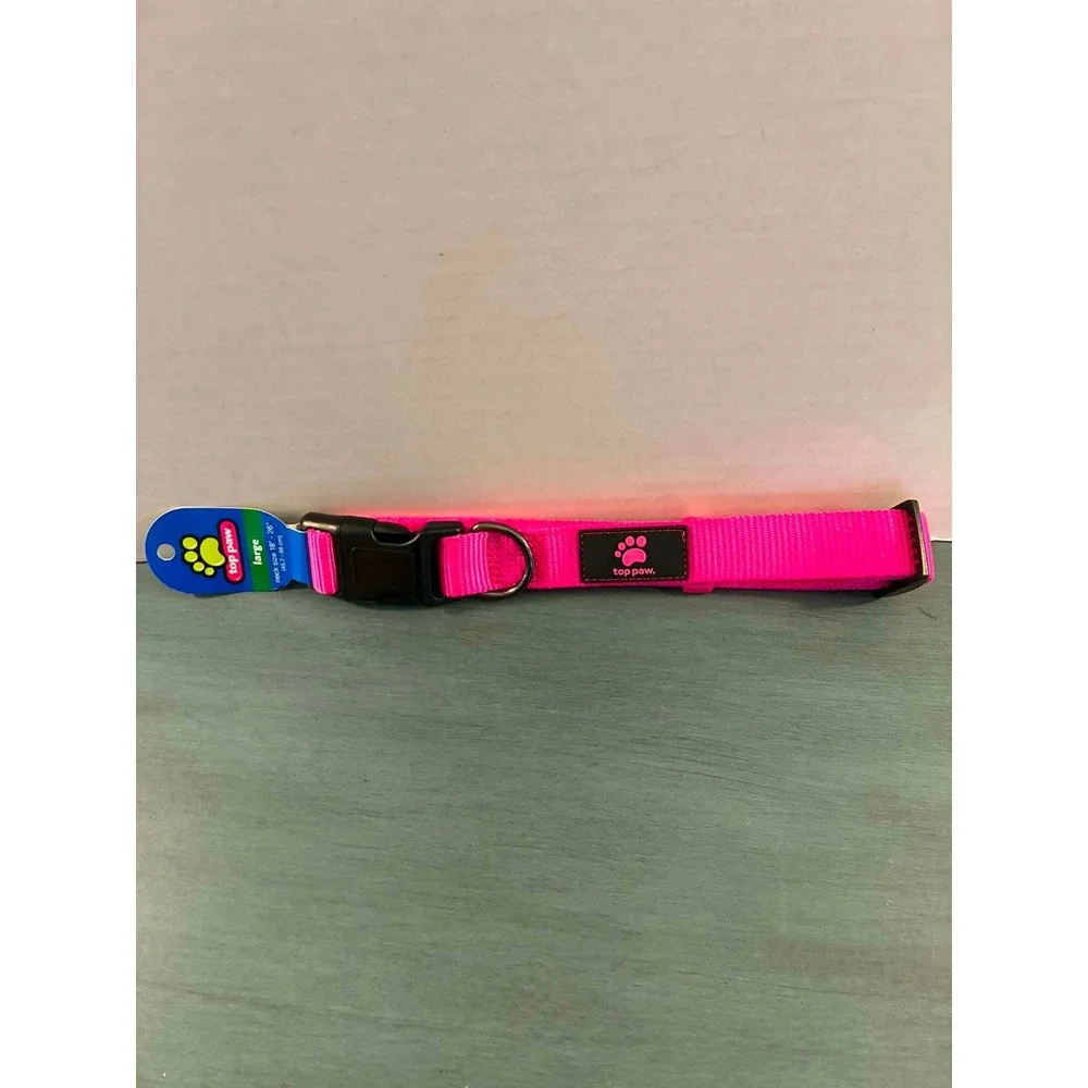 Top Paw Dog Collar Large Pink‎ Adjustable Nylon Heavy Duty Buckle Pet